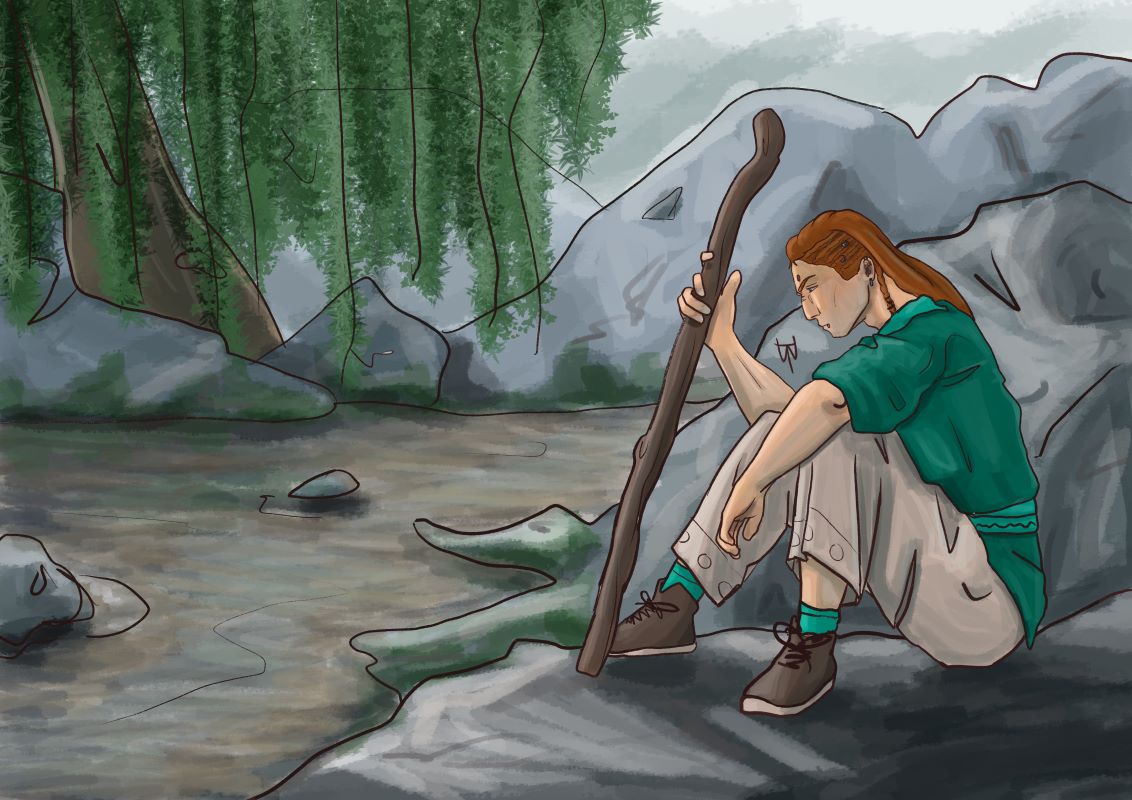 Zarando sitting near the water
